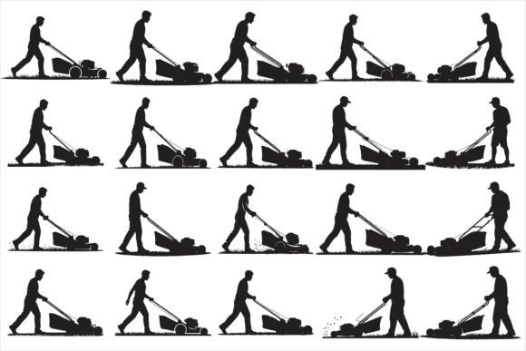 Silhouette of a Man Mowing the Lawn: Design in Motion
