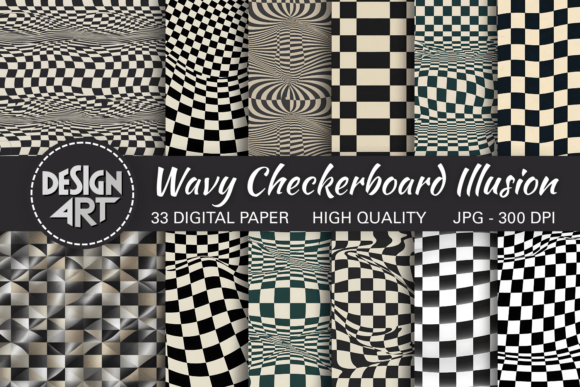 Wavy Checkerboard Illusion Pattern: Bold & Dynamic Design